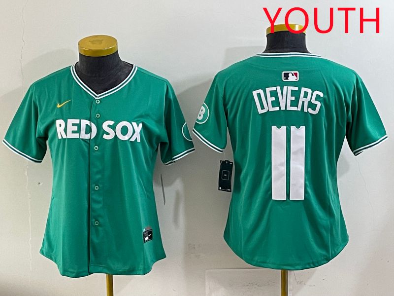 Youth 2025 Boston Red Sox 11 Devers Dark Green Joint Name Nike MLB Jersey style 1